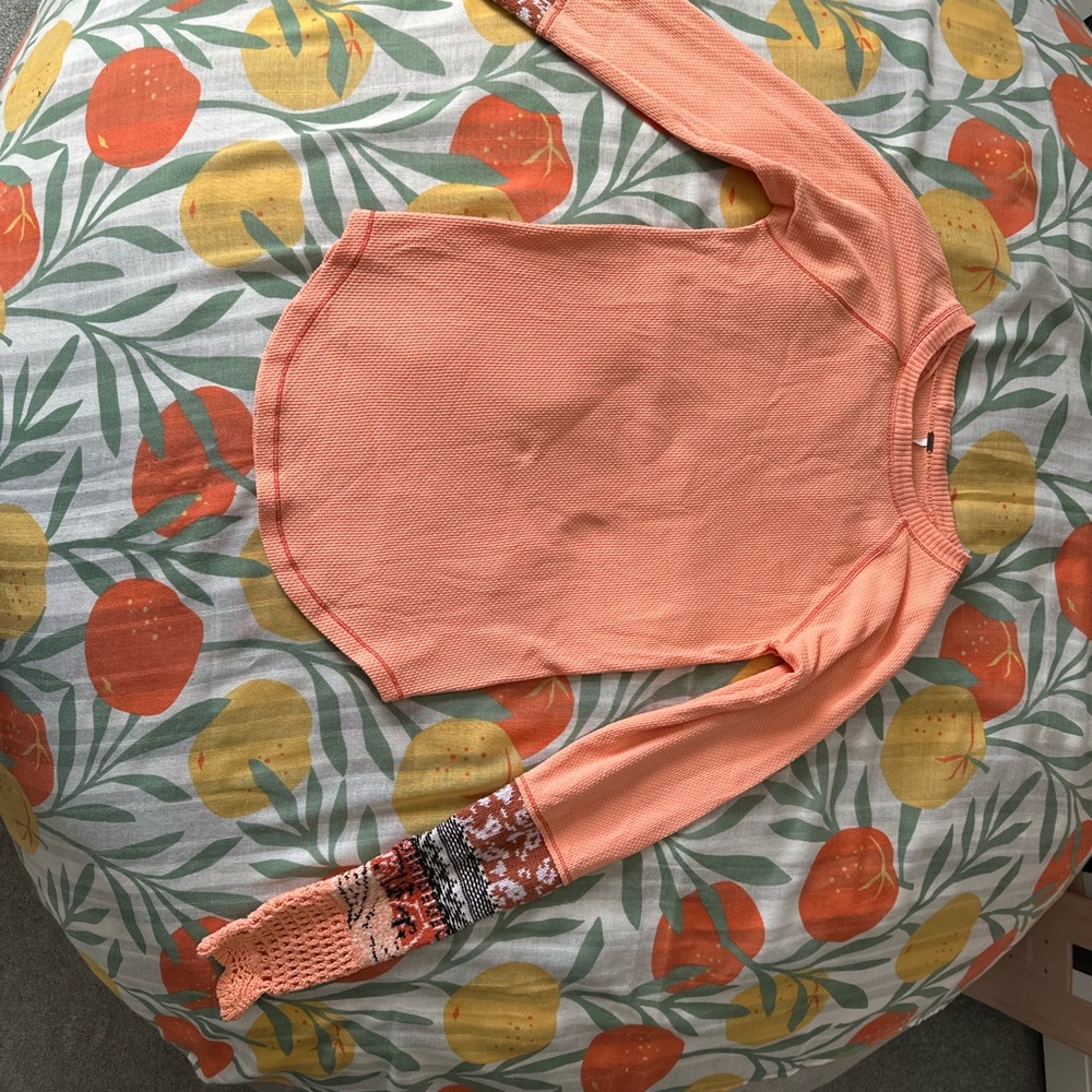 Free People Peach Top with Knitted Sleeves